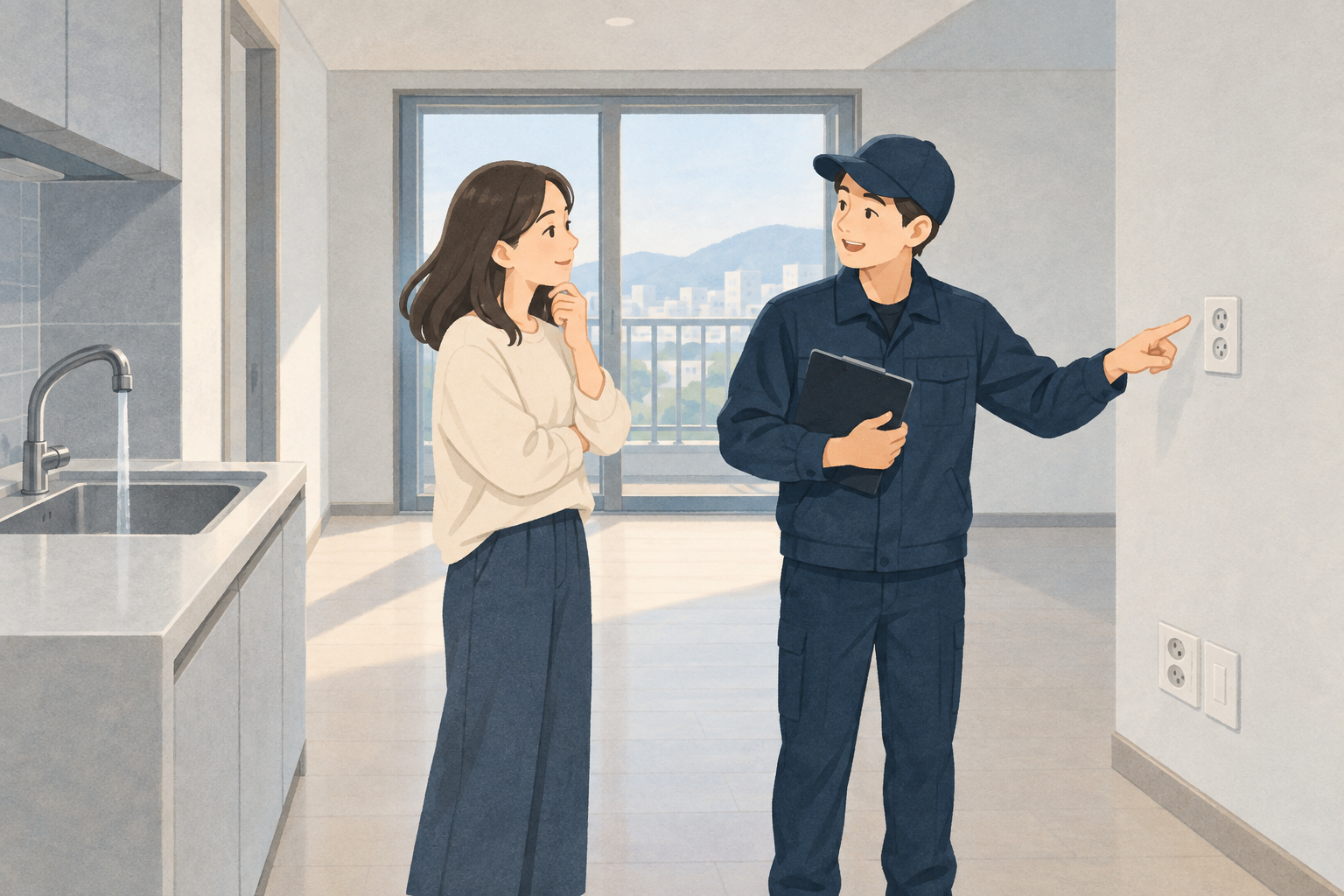 빈집 이사청소 예약, 수도·전기와 현장 사용 조건 확인하기 관련 설명용 삽화