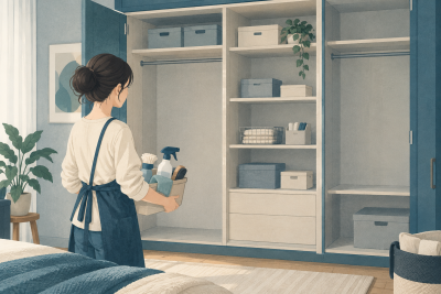 입주청소 전 붙박이장 내부 준비, 수납과 부속품을 어디까지 비울까요 관련 설명용 삽화