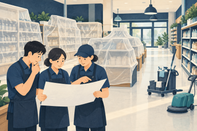 매장청소 일정, 진열 상품과 청소 구역을 나누는 방법 관련 설명용 삽화
